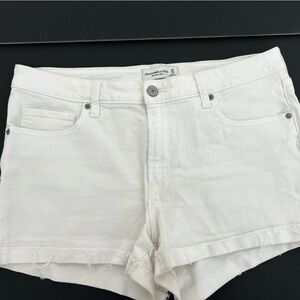 Abercrombie & Fitch White Denim Cutoff Shorts with Frayed Hem